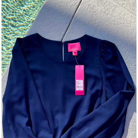 Lilly Pulitzer Lorella Stretch Dress True Navy Sz 14 NWT Long Sleeve - Picture 7 of 7